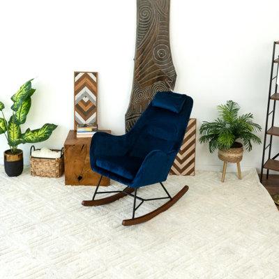 Corrigan Studio® Niell Rocking Chair Wood/Upholstered/Velvet/Metal/Solid Wood in Blue | 38.5 H x 27.5 W x 36 D in | Wayfair