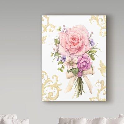 Trademark Fine Art 'Small Bouquet w/ a White Bow' Graphic Art Print on Wrapped Canvas in Green/Pink | 19 H x 14 W x 2 D in | Wayfair